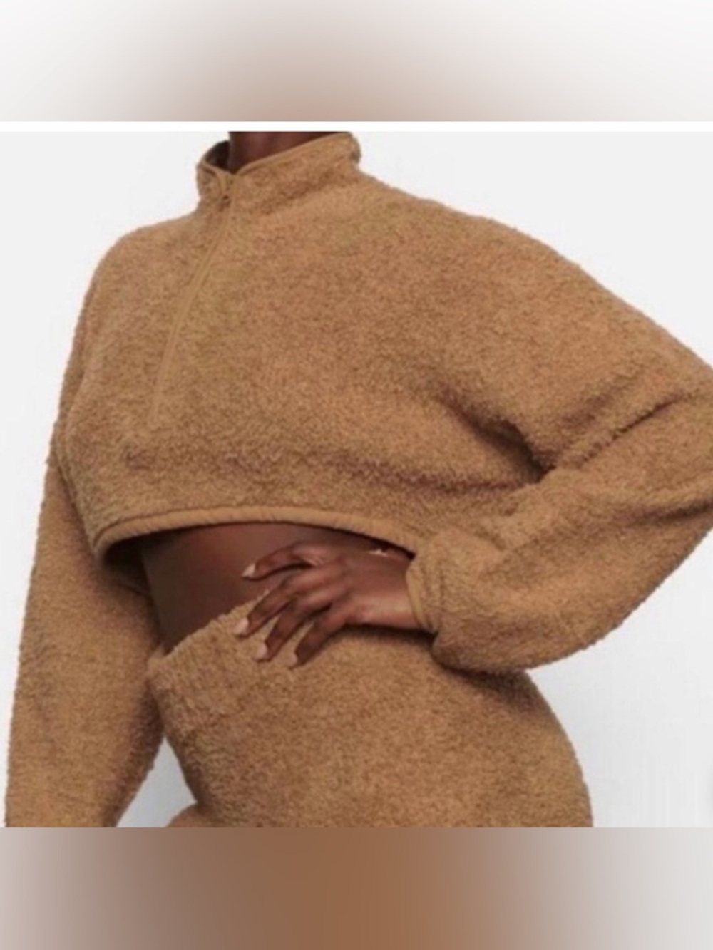 Skims Teddy Cozy Fleece Cropped Pullover | Camel Tan 2X/3X